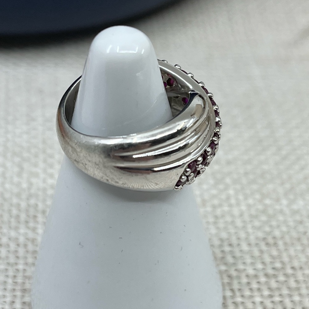 Vintage Estate Sterling Silver Wide Band Ring, Ruby Color Stones Size 5.75 - Picture 14 of 15